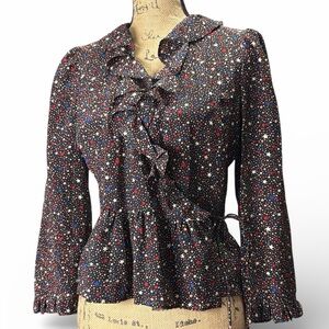 Madewell Silk Starry Ruffle Wrap Blouse - Red, White, Blue. EC. Size small